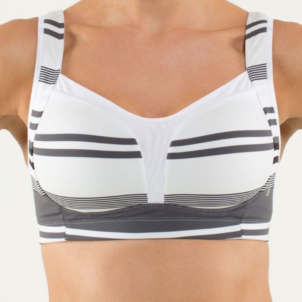 lululemon athletica Striped Sports Bra in White and Gray